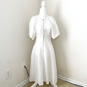 apiece apart - aquari balloon sleeve dress linen midi dress zip front white